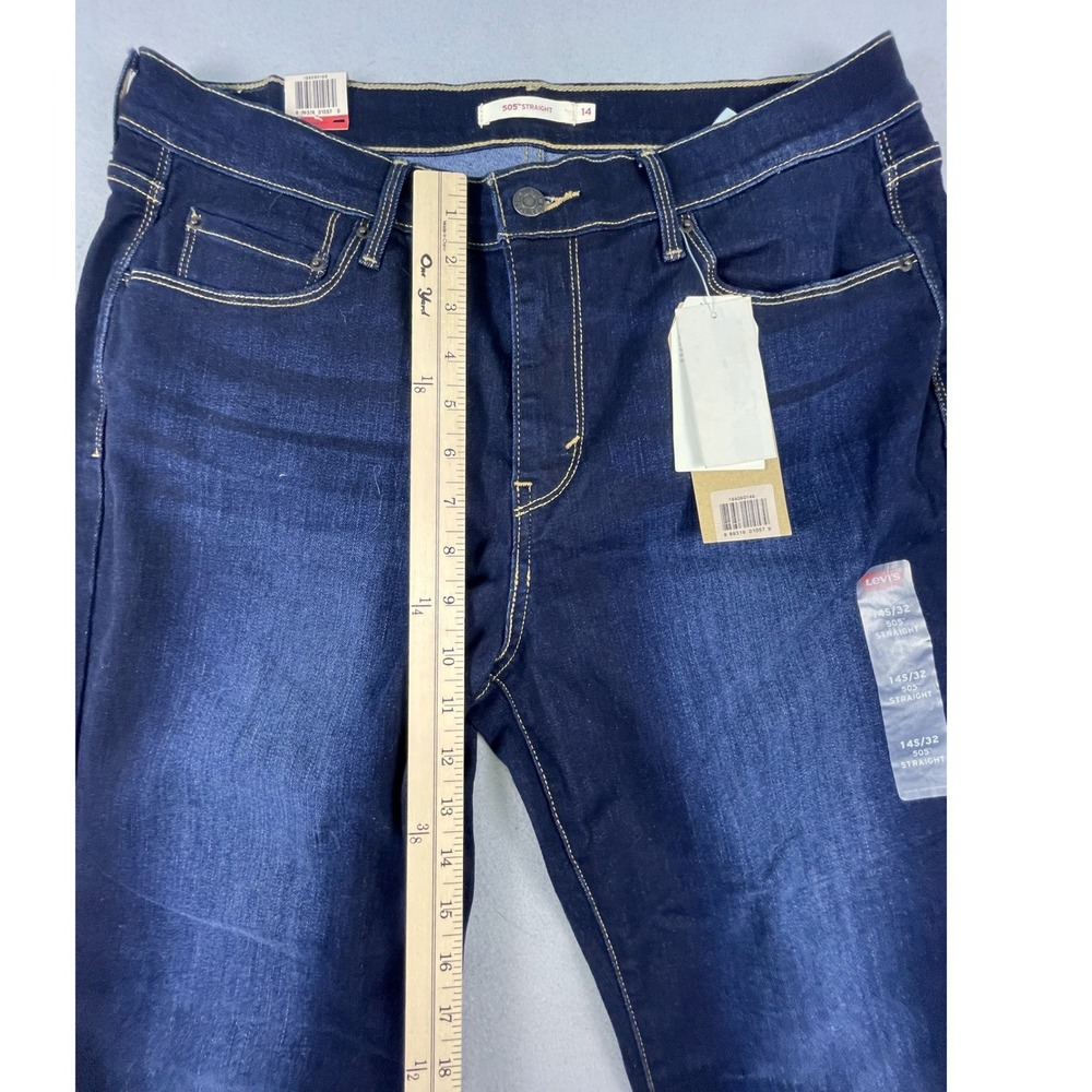 Levi's Jeans Women 14S Blue 505 Straight Mid Rise Dark Wash Stretch Denim NWT - Picture 8 of 11